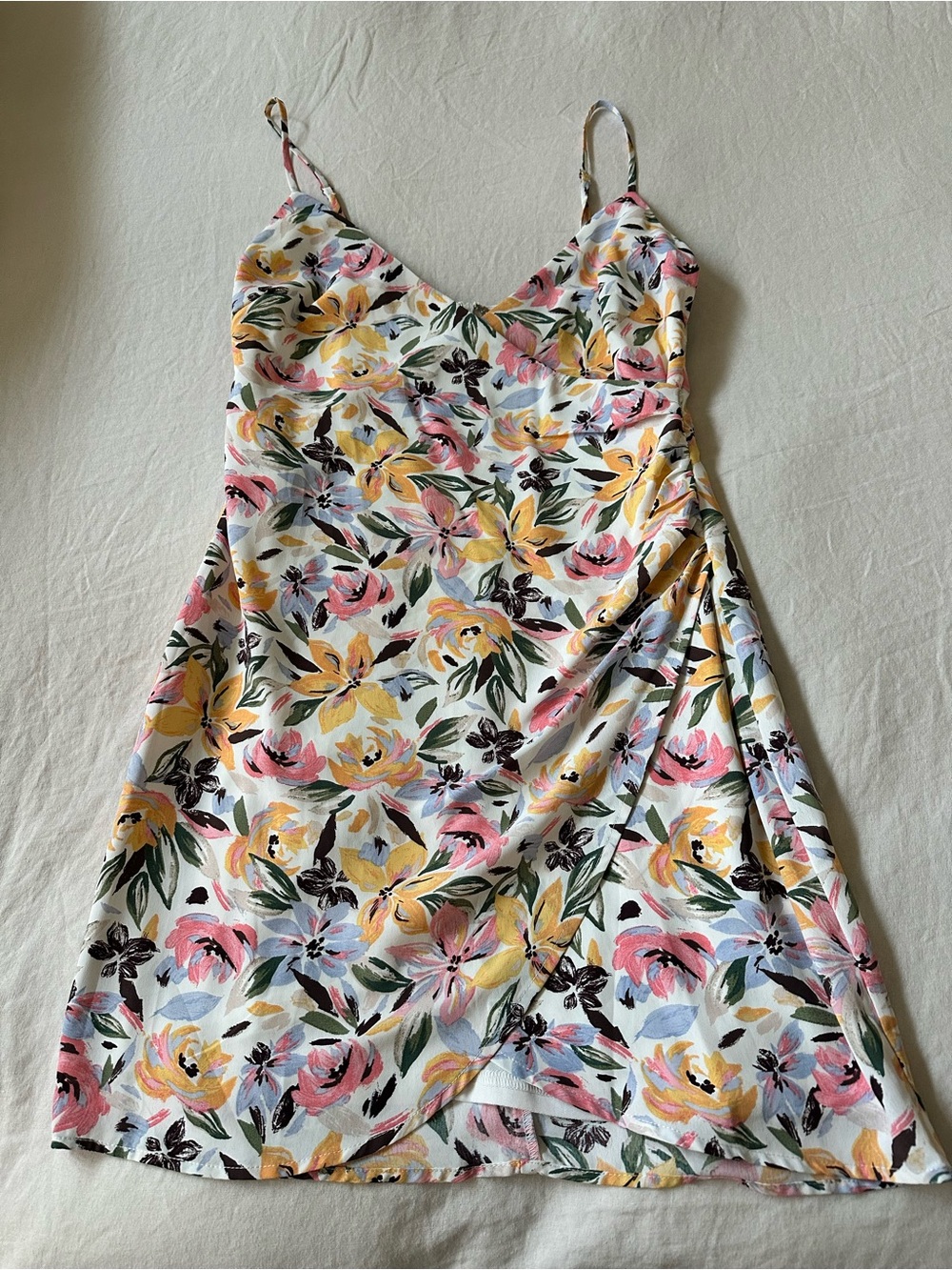 Lulu's White Floral Slip Dress with Pink & Yellow Blooms